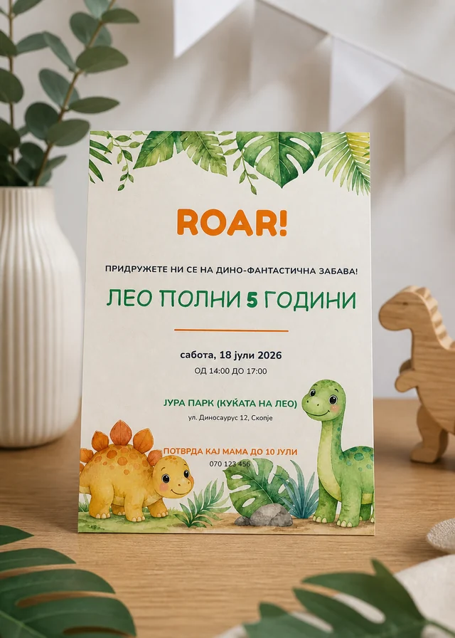 Диносаурус — роденденска покана