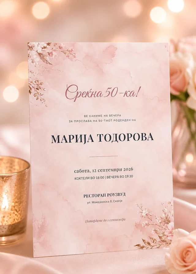 Розе-златна роденденска покана