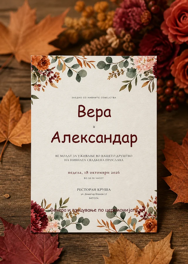 Есенска свадбена покана